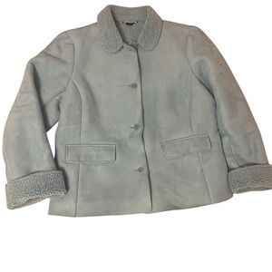 Lands' End L 14-16 Light Blue Ladies Faux Suede Sherpa Lined Coat Jacket pockets
